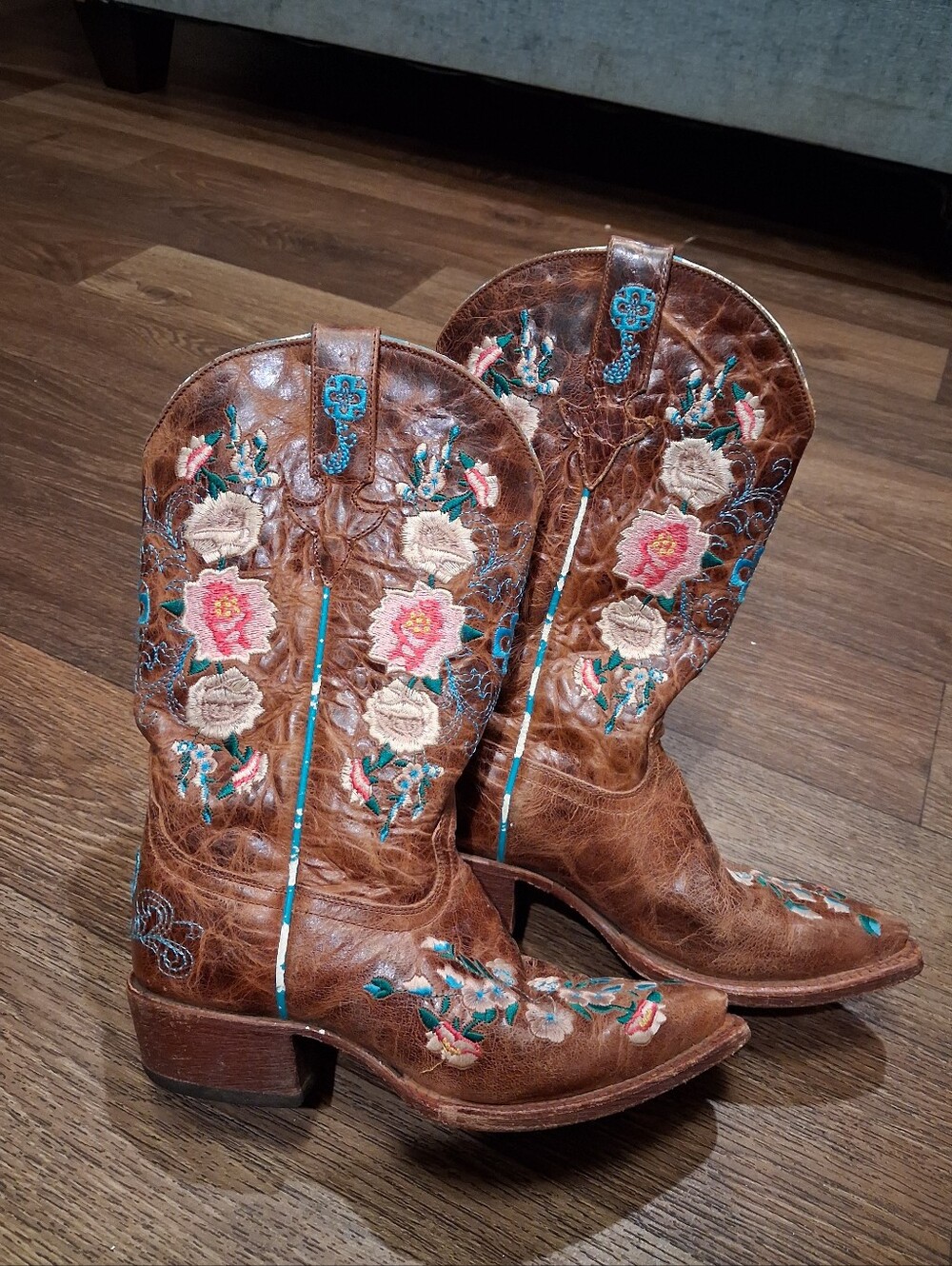 Macie Bean Girls Rose Garden Western Boots - Broad Square Toe